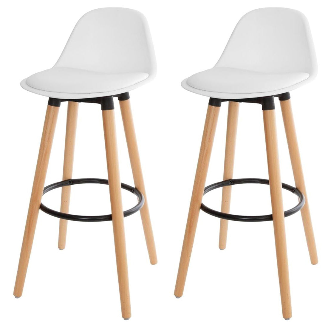 Juego de 2 Taburetes con Respaldo y Reposapiés Blanco