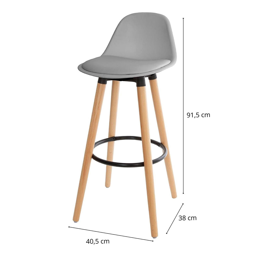 Juego de 2 Taburetes con Respaldo y Reposapiés Gris