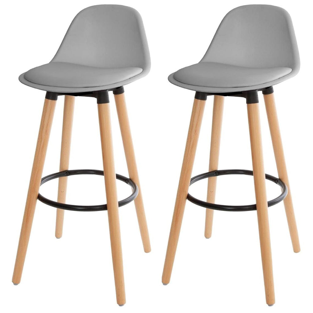 Juego de 2 Taburetes con Respaldo y Reposapiés Gris