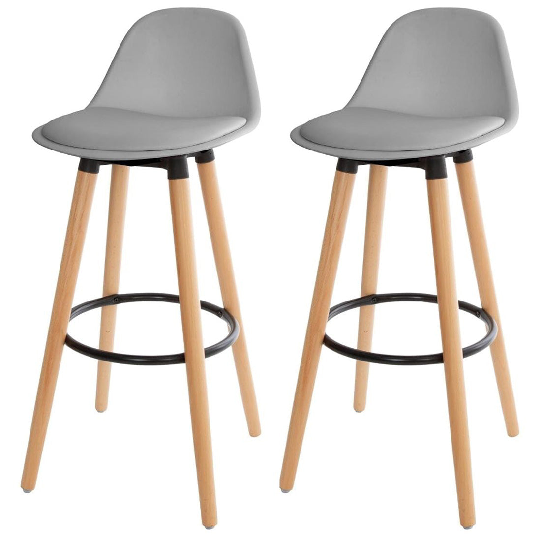 Juego de 2 Taburetes con Respaldo y Reposapiés Gris