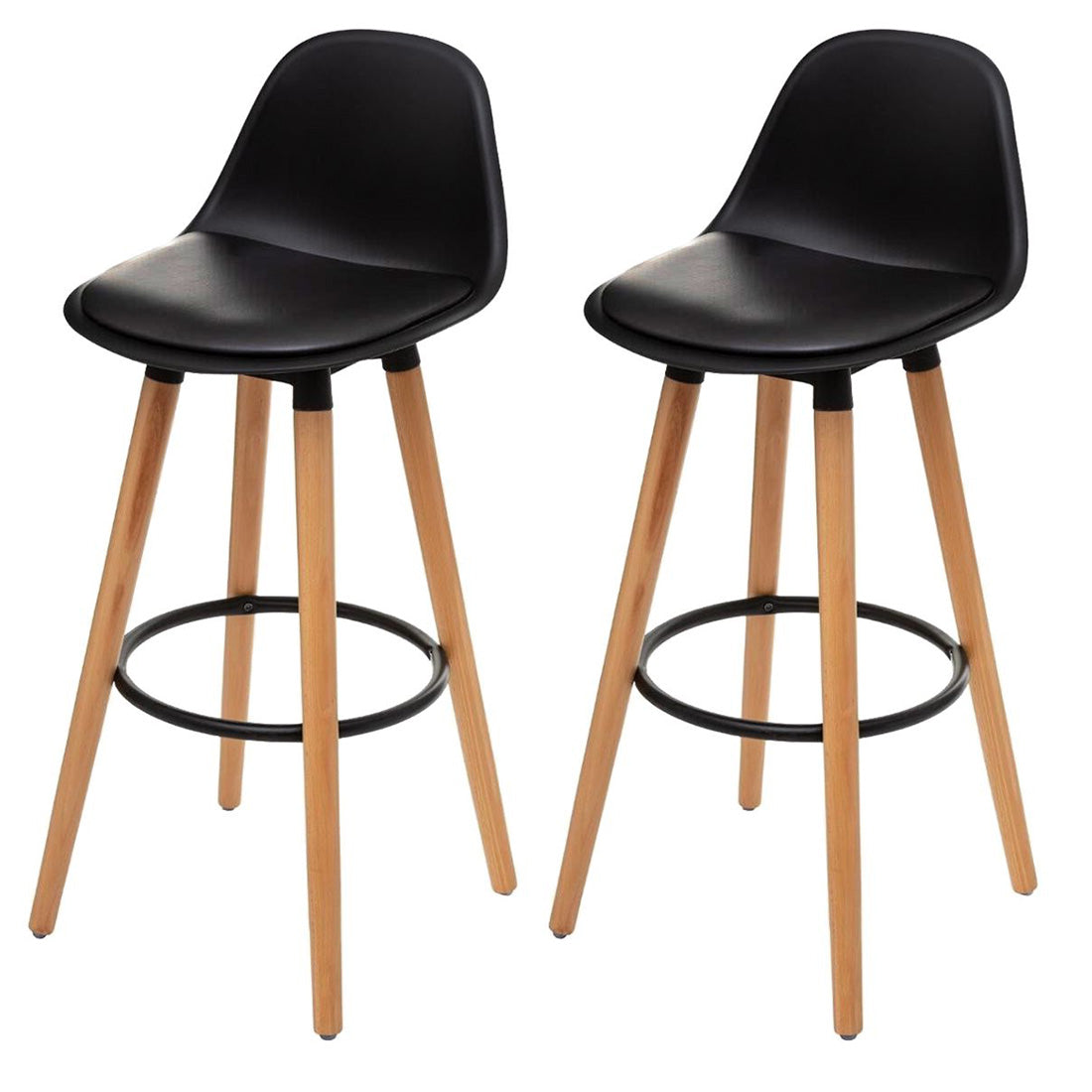 Juego de 2 Taburetes con Respaldo y Reposapiés Negro