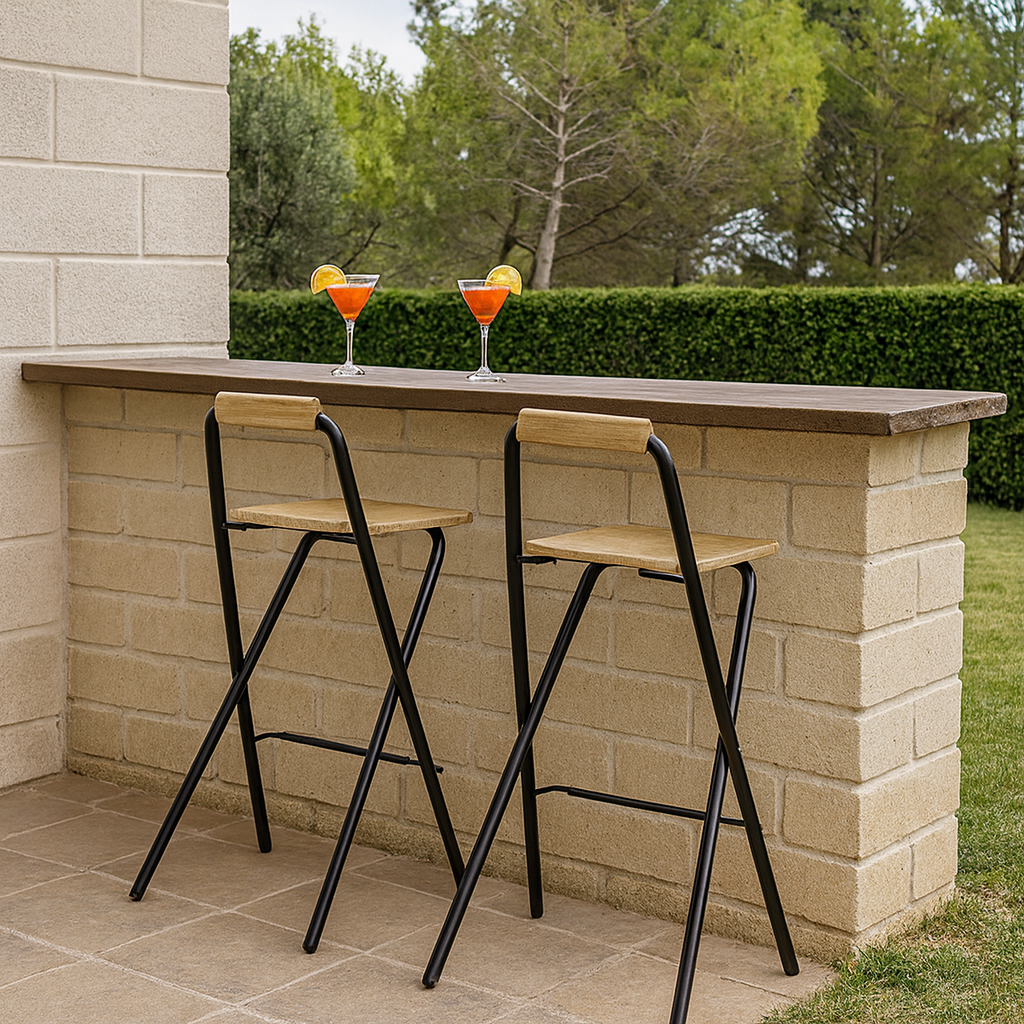 Taburete Plegable de Metal con Reposapiés Natural