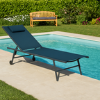 Tumbona con Ruedas Plegable y Reclinable Azul Petróleo