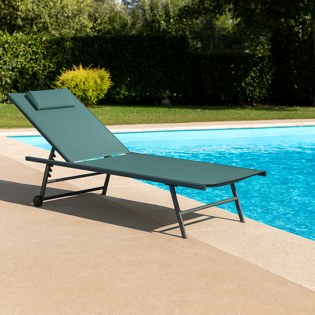 Tumbona con Ruedas Plegable y Reclinable Caqui