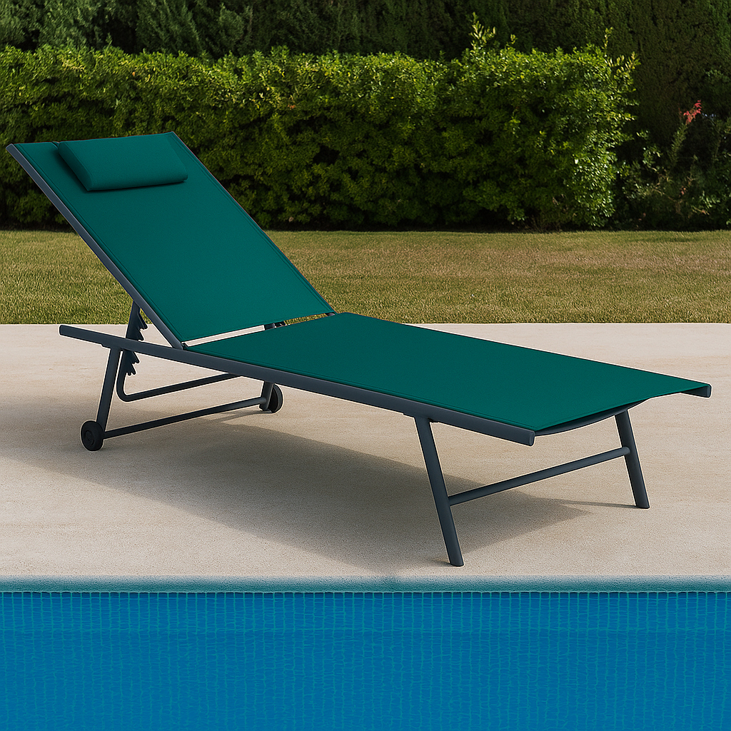 Tumbona con Ruedas Plegable y Reclinable Esmeralda