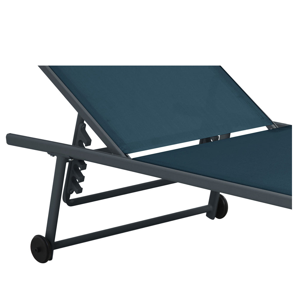 Tumbona con Ruedas Plegable y Reclinable Azul Petróleo