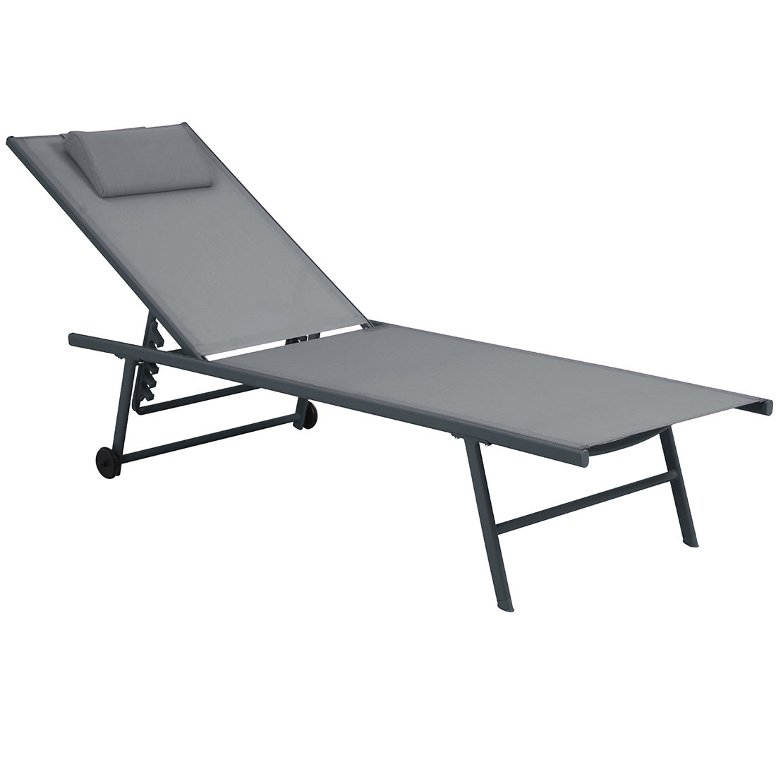 Tumbona con Ruedas Plegable y Reclinable Gris