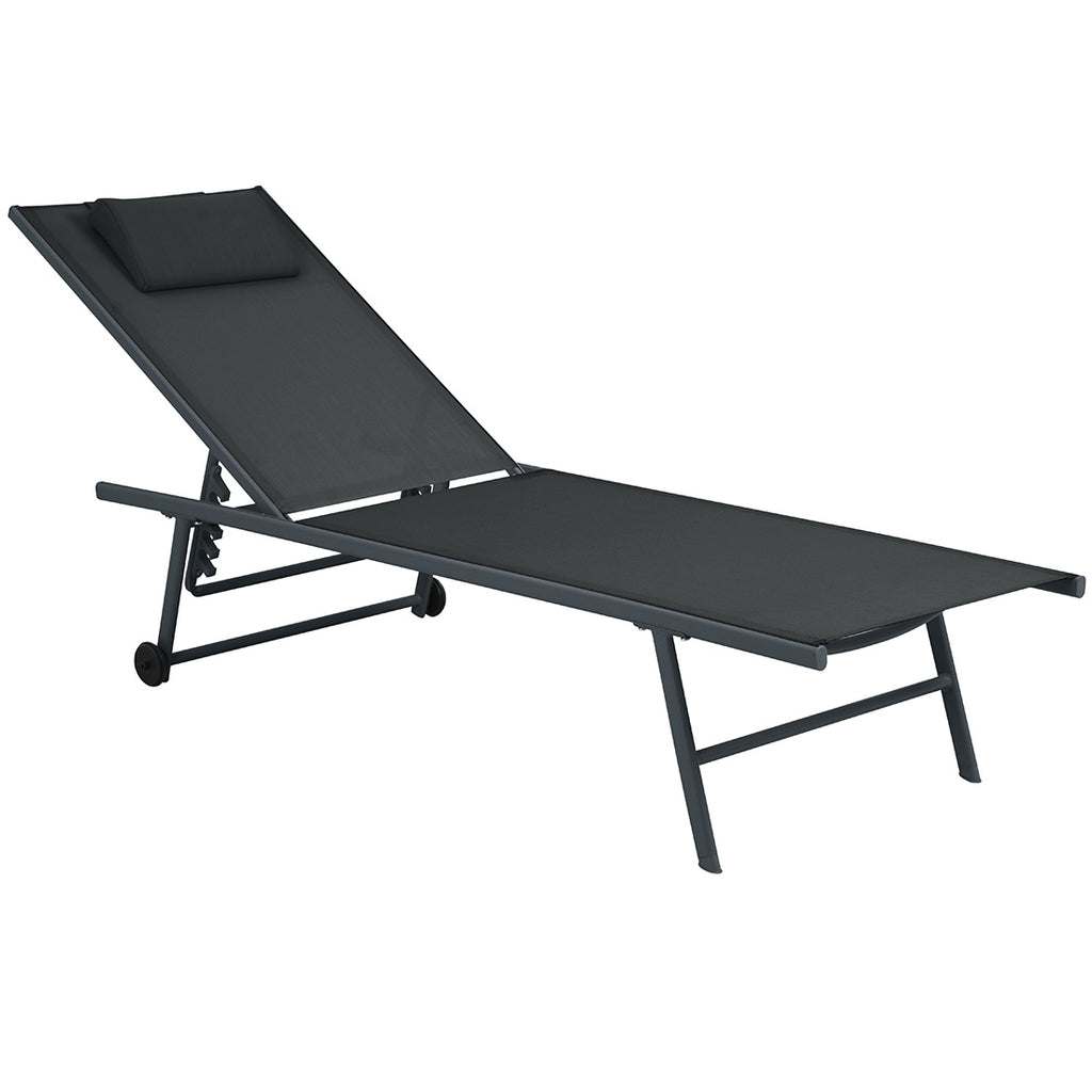 Tumbona con Ruedas Plegable y Reclinable Negro