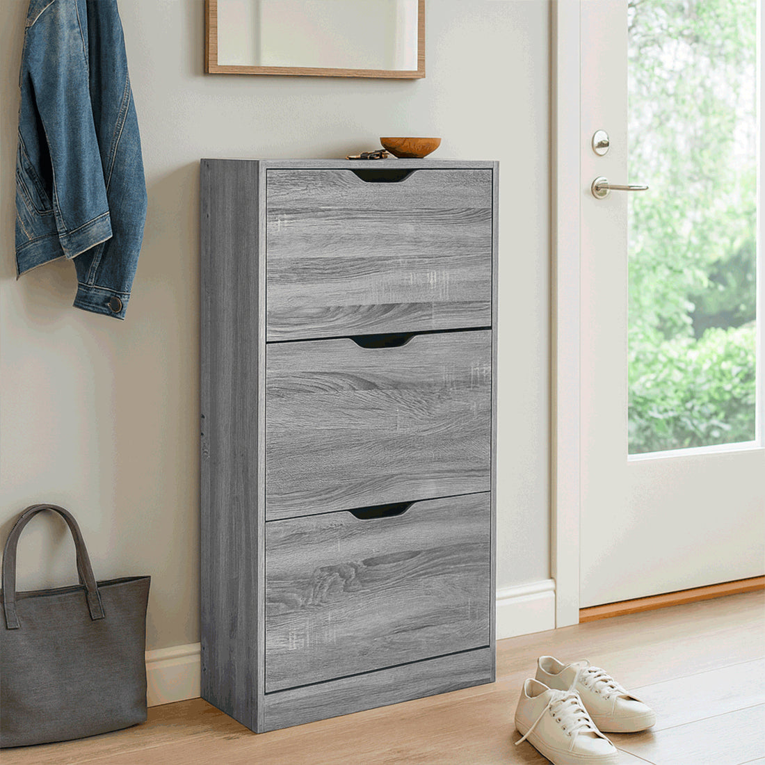 Zapatero 3 Niveles de Madera 119,5X60X23,3 cm Gris